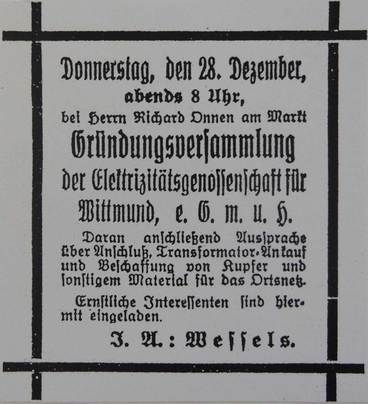 Anzeige Gründung 1922